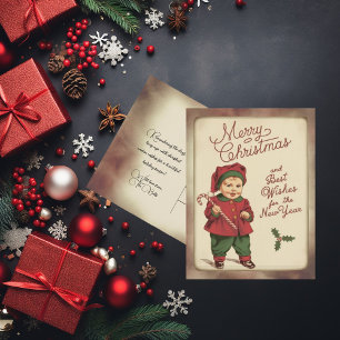 Postal Festiva Vintage Boy In Santa Hat Candy