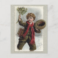 Vintage Boy in Snow con el saludo navideño de Feli