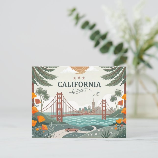 Postal Festiva Vintage California Golden Gate Bridge  (Anverso de pie)