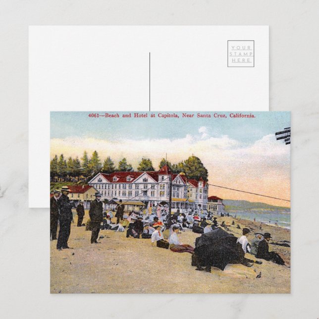 Postal Festiva vintage_california_hotel_and_beach (Anverso / Reverso)