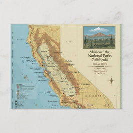 Postal Festiva Vintage California National Parks Map Art