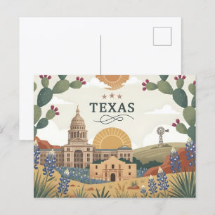 Postal Festiva Vintage Capitolio del Estado de Texas Austin Alamo