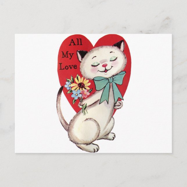 Postal Festiva Vintage-Cat-Valentine-GraphicsFairy. (Anverso)