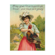 Vintage Chica de Acción de Gracias Saludo