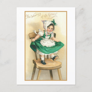 Postal Festiva Vintage Chica irlandés con el saludo del Día de Sa