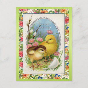 Postal Festiva Vintage chichas de Pascua Primavera Floral Victori