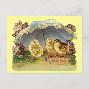 Postal Festiva Vintage chichas de Pascua y parasol