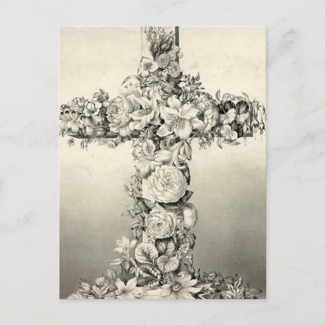 Postal Festiva Vintage Christian Floral Easter Cross (Anverso)