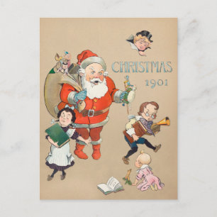 Postal Festiva Vintage Christmas 1901 Santa Claus y Child
