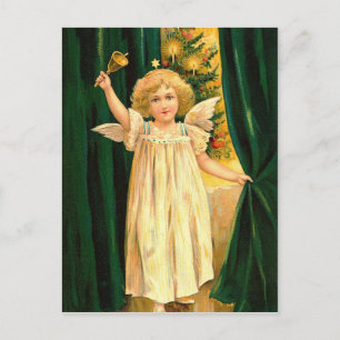 Postal Festiva Vintage Christmas Angel con Campana
