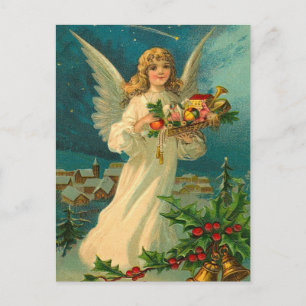 Postal Festiva Vintage Christmas Angel con juguetes