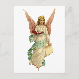 Postal Festiva Vintage Christmas Angel con libro
