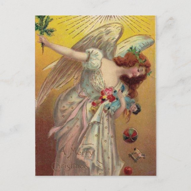 Postal Festiva Vintage Christmas Angel con muñeca (Anverso)