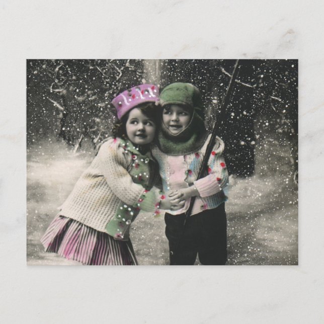 Postal Festiva Vintage Christmas, Best Friends on Skis (Anverso)