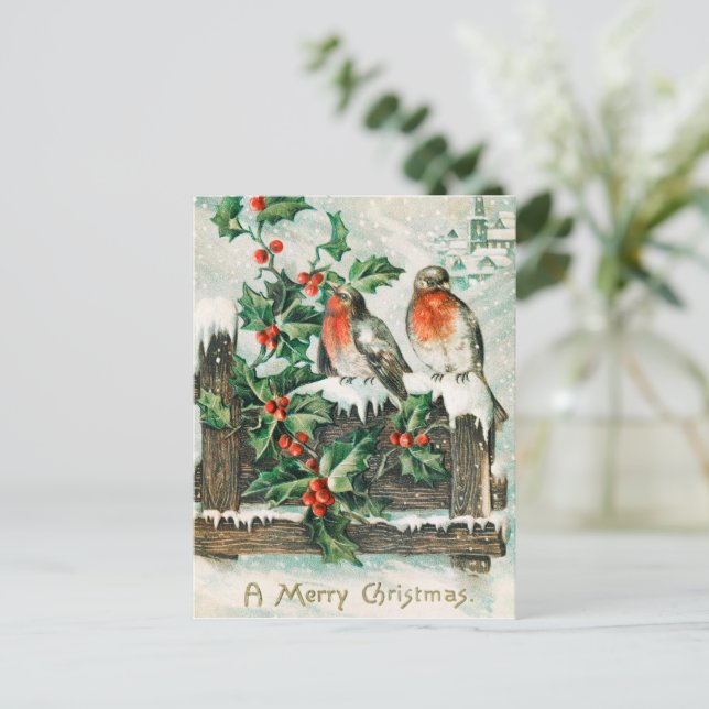 Postal Festiva Vintage Christmas birds (Anverso de pie)