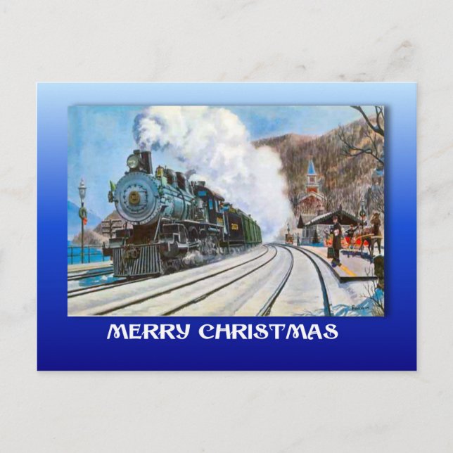 Postal Festiva Vintage Christmas, Brienz, Railroad by lake (Anverso)