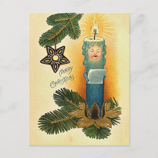 Postal Festiva Vintage Christmas Candle Personalizado (Anverso)