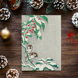 Postal Festiva Vintage Christmas Card   Aves en Nieve Holly