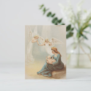 Postal Festiva Vintage Christmas Card   Madre ángel e hijo