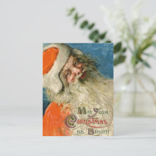 Postal Festiva Vintage Christmas Card   Santa Merry y Bright