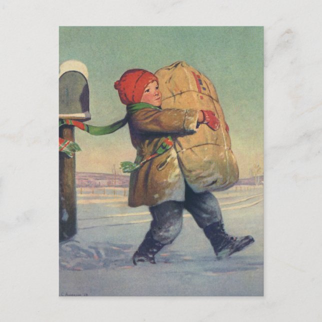 Postal Festiva Vintage Christmas, Child with Large Package (Anverso)
