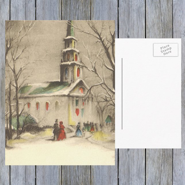 Postal Festiva Vintage Christmas, Church in Winowscape (Subido por el creador)