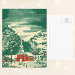 Postal Festiva Vintage Christmas Church, Snowscape in Winter<br><div class="desc">Navidades de ilustracion de época celebran un diseño religioso con una pintoresca capilla en un bonito pueblo de montaña. Un paisaje natural invernal con montañas,  árboles y nieve. El original es un cuadro acuático de arte rojo y verde.</div>