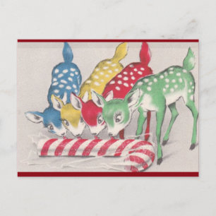 Postal Festiva Vintage Christmas Colorous Deer come Candy Cane
