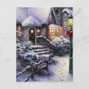 Postal Festiva Vintage Christmas Cottage Snow Scene