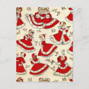 Postal Festiva Vintage Christmas Dancing Chicas