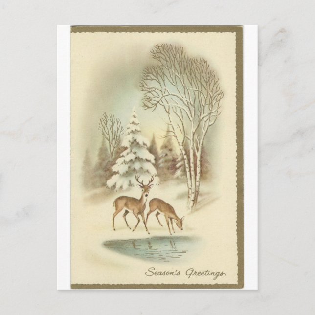 Postal Festiva Vintage Christmas Deer In Snow Card (Anverso)