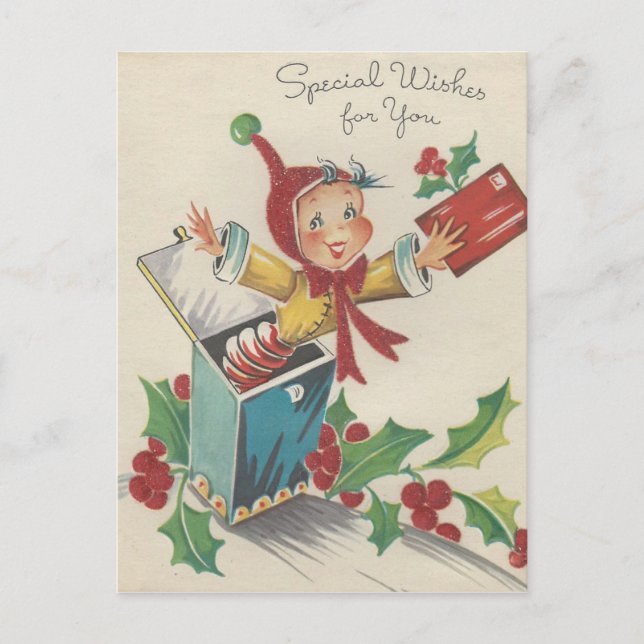 Postal Festiva Vintage Christmas Elf In A Box (Anverso)