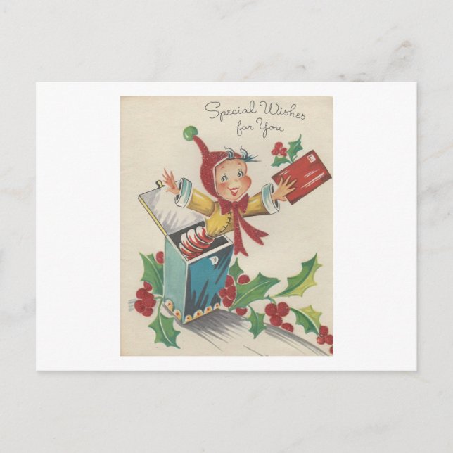 Postal Festiva Vintage Christmas Elf In A Box (Anverso)
