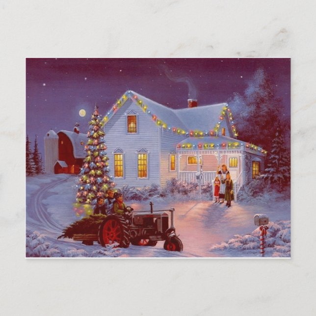 Postal Festiva Vintage Christmas Family Scene (Anverso)