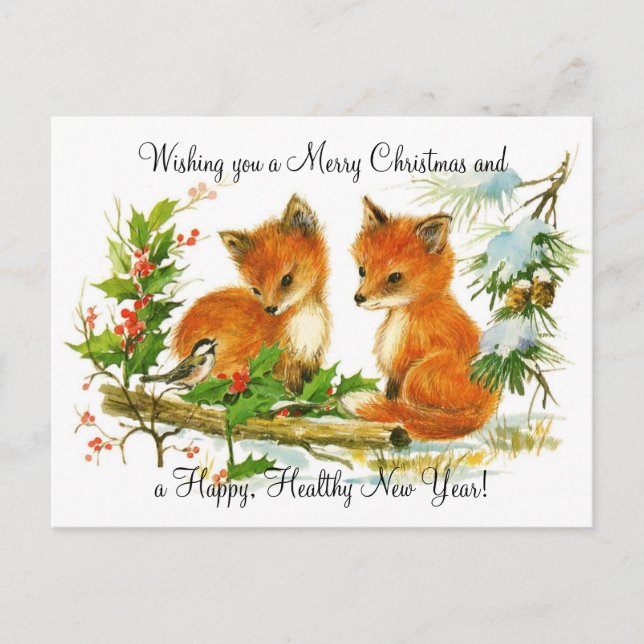 Postal Festiva Vintage Christmas Foxes (Anverso)