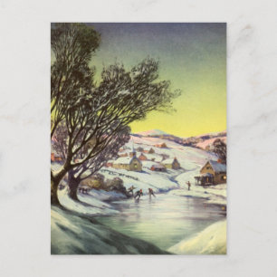 Postal Festiva Vintage Christmas, Frozen Lake with Ice Skaters