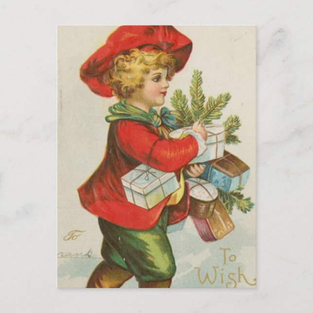 Postal Festiva Vintage Christmas Gift Child (Anverso)