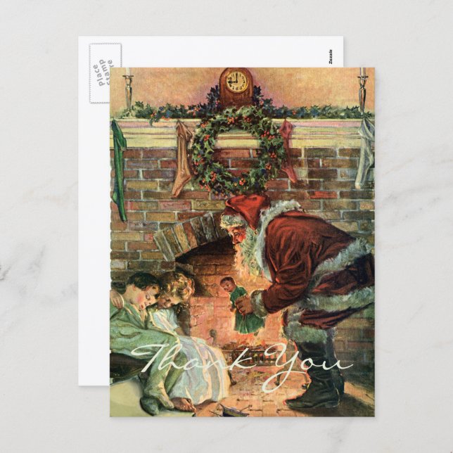 Postal Festiva Vintage Christmas Gracias (Anverso / Reverso)