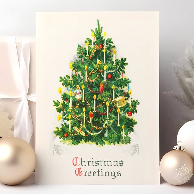 Postal Festiva Vintage Christmas Greetings Tree Holiday Postcard (Subido por el creador)