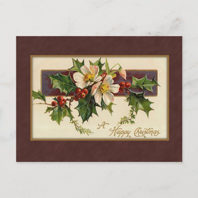 Postal Festiva Vintage Christmas Holly (Anverso)