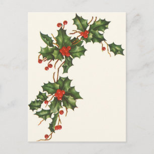 Postal Festiva Vintage Christmas, Holly Plant with Red Berries