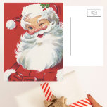 Postal Festiva Vintage Christmas, Jolly Winking Santa Claus<br><div class="desc">Diseño de vacaciones de Navidades de ilustracion de época con un feliz y alegre Santa Claus usando un gorra y guiñando el ojo como si tuviera un secreto. Ho,  ho,  ho,  ¡Feliz Navidad!</div>