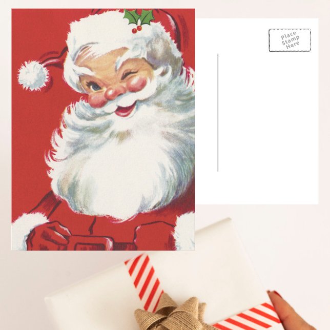 Postal Festiva Vintage Christmas, Jolly Winking Santa Claus (Subido por el creador)
