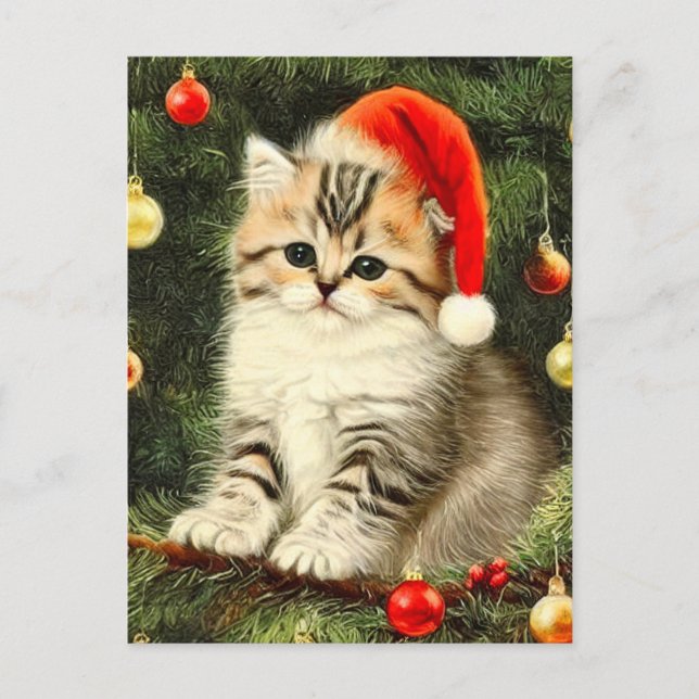 Postal Festiva Vintage Christmas Kitten (Anverso)