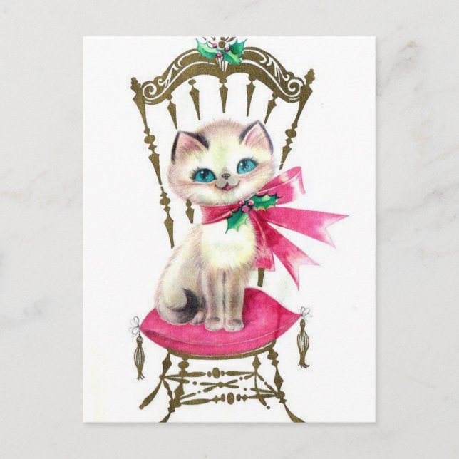 Postal Festiva Vintage Christmas Kitten (Anverso)