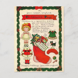 Postal Festiva Vintage Christmas Paper Doll Postcard