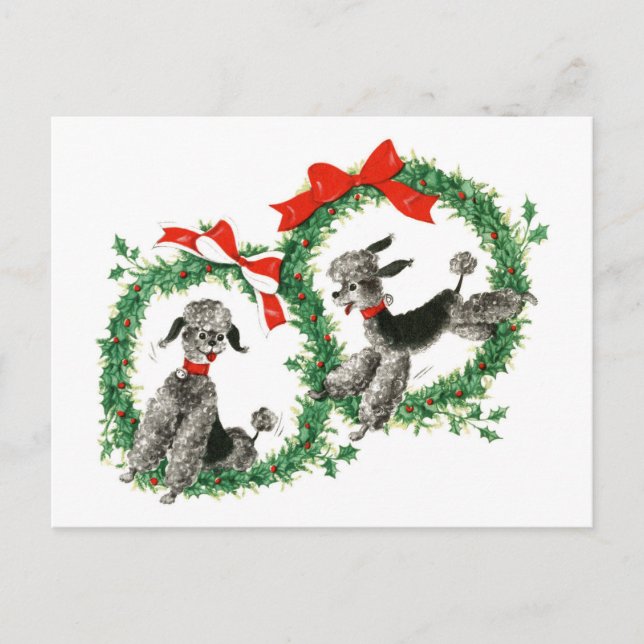 Postal Festiva Vintage Christmas Poodles Retro Holiday (Anverso)