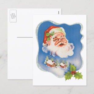 Postal Festiva Vintage Christmas, Retro Jolly Santa Claus