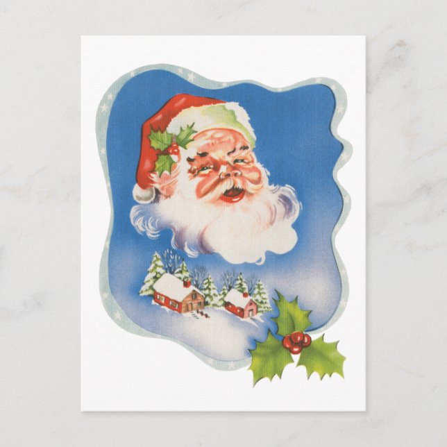 Postal Festiva Vintage Christmas, Retro Jolly Santa Claus (Anverso)
