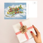 Postal Festiva Vintage Christmas, Santa Claus Flying an Airplane<br><div class="desc">Vintage illustration Merry Christmas holiday travel and transportation design featuring a jolly Santa Claus flying an old fashioned propeller aircraft in the sky with elves, toys, dolls, wrapped presents and a Christmas tree on the wing. They are flying the antique plane through the fluffy white clouds and stars in the...</div>